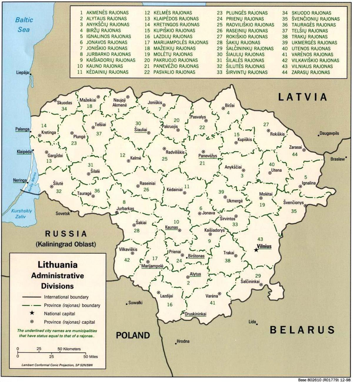 नक्शे के मानचित्र के साथ लिथुआनिया के शहरों