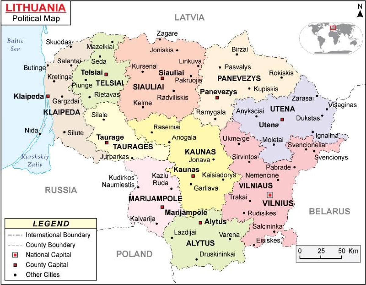 नक्शा लिथुआनिया के राजनीतिक